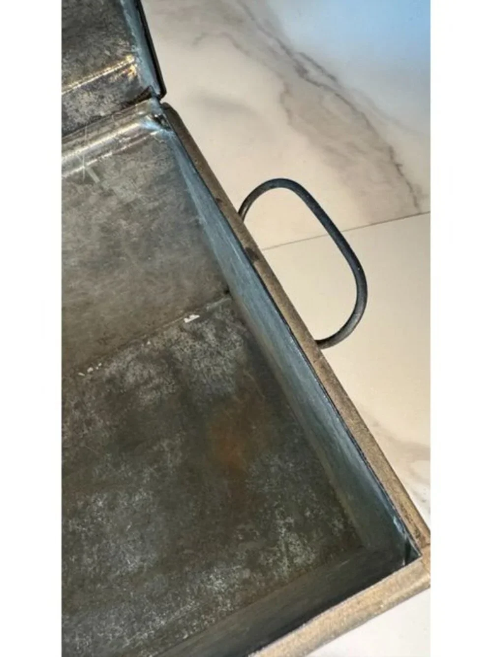 Vintage black tin metal box